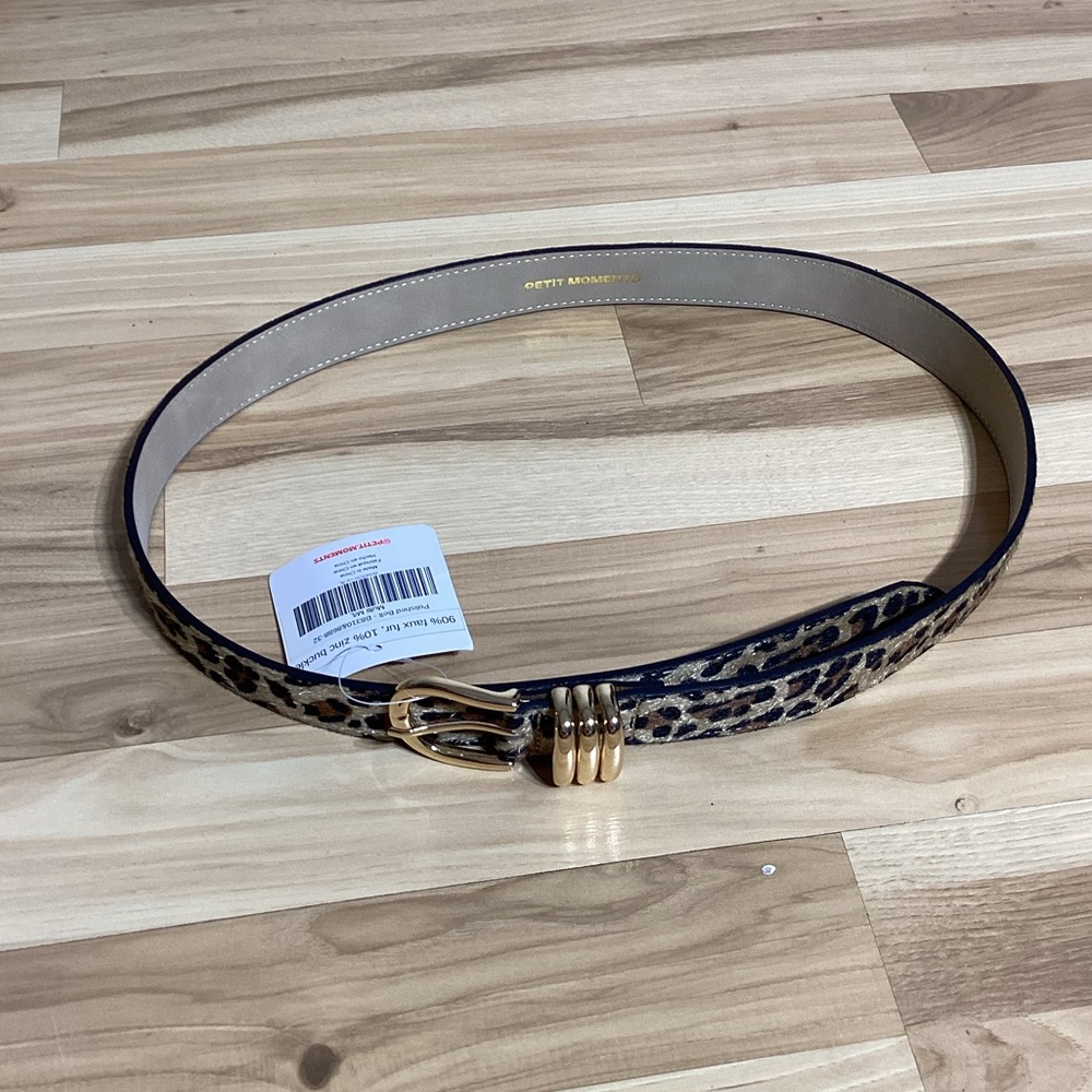 Petit Moments Polished Faux Fur Belt - Leopard and Gold - Size M/L